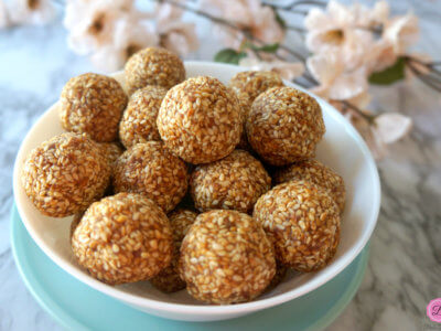 Sesame Seed Balls in a White Bowl