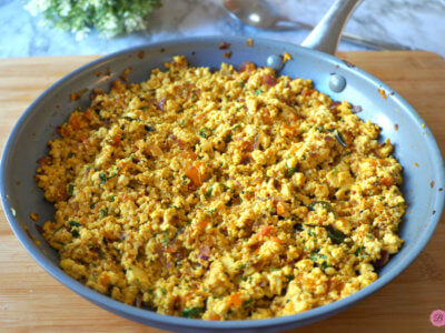 Tofu Bhurji Served in a Non-Stick Pan