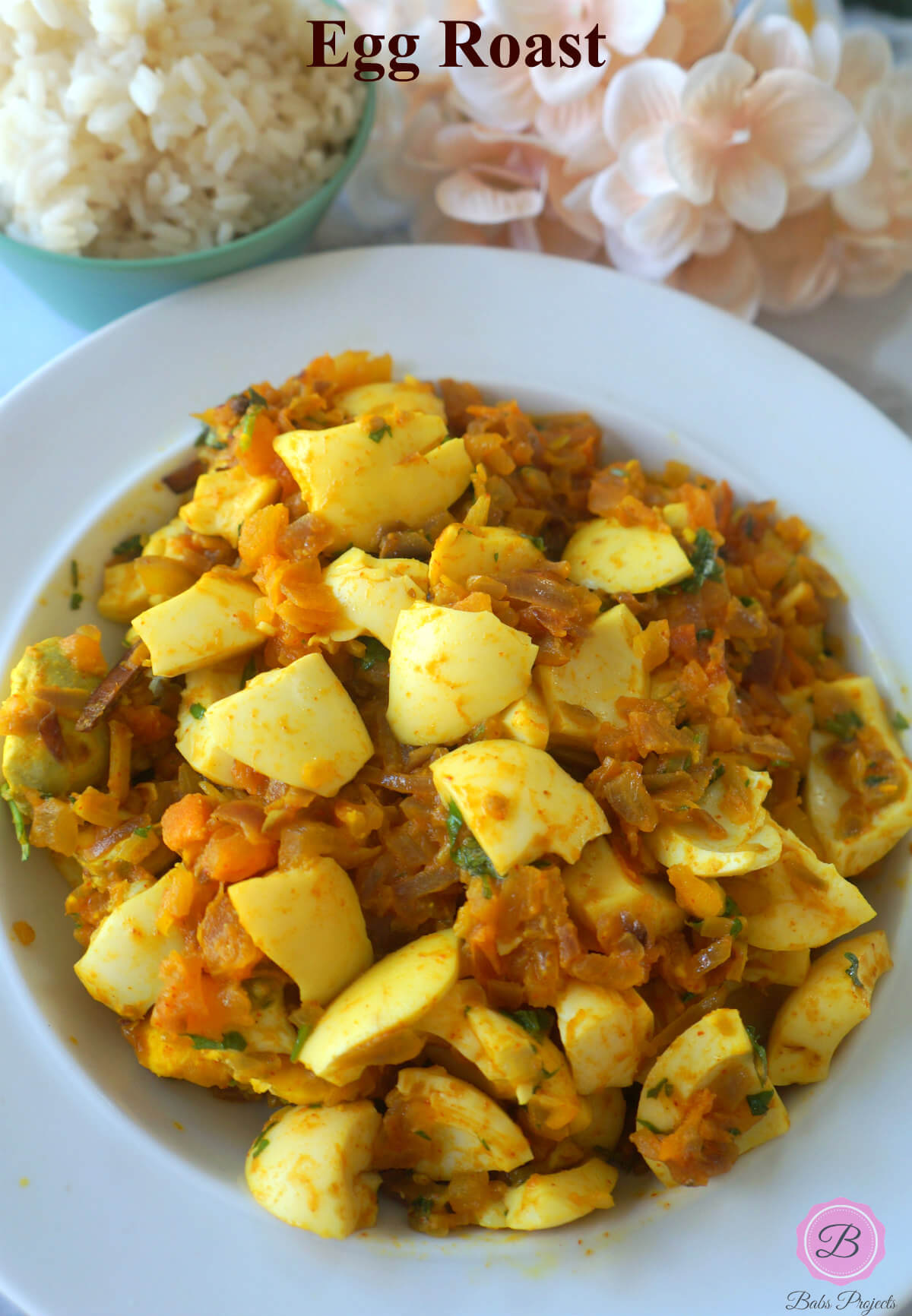 Egg Roast with Onions in a White Bowl