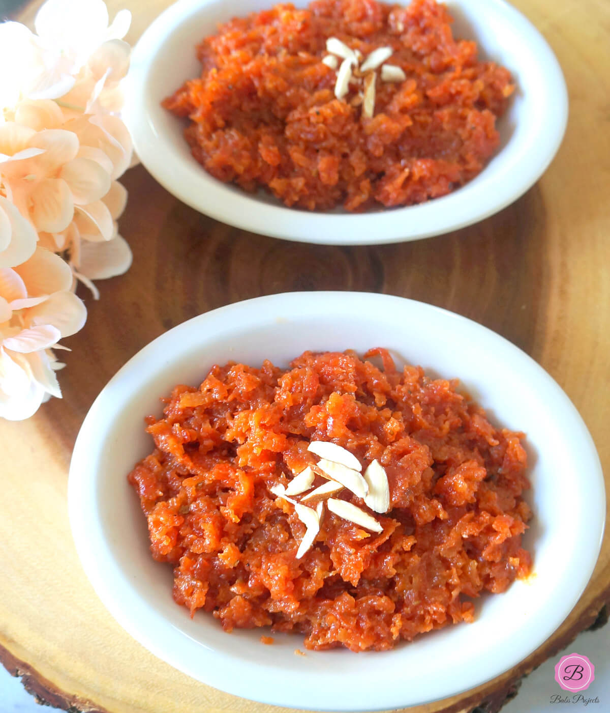 Pic of Carrot Halwa on Two White Bowl