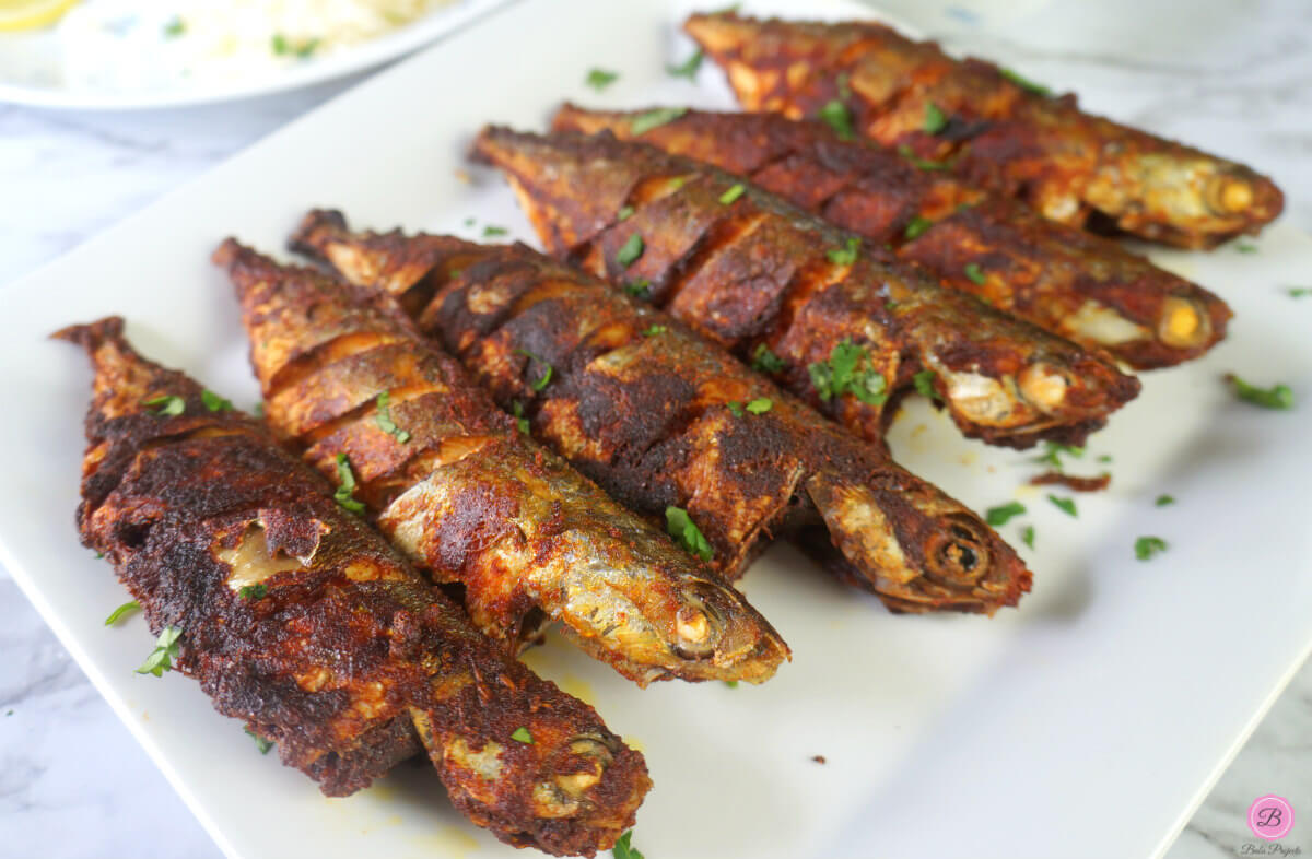 Fried Mackerel on a White Platter