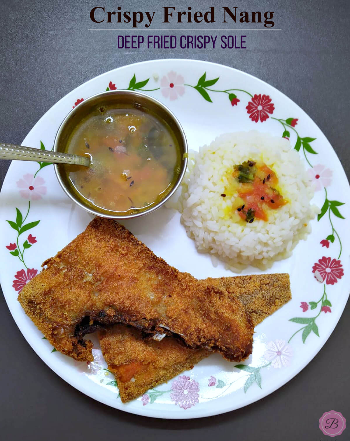 Crispy Fried Nang on a Plate with Rice and Daal on the Side