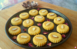 Mango Peda on a Black Platter