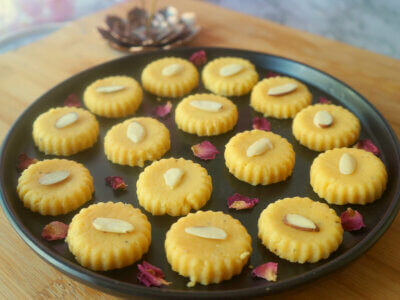 Mango Peda on a Black Platter