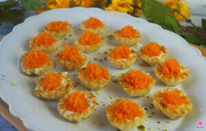 Rabdi Bites in Phyllo Cups on a White Platter